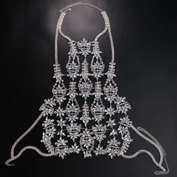 Rhinestone Body Chain Jewelry Carnival Costume Crystal Chest Bra Body Jewelry - Picture 7 of 8